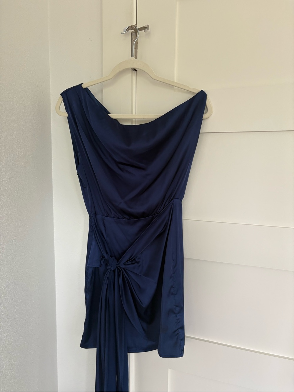 Navy Blue Front Tie Stain Mini Dress